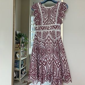 Red & Cream Lace Midi Dress (Size 0)